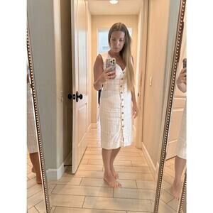 CLUB MONACO Off-White Pinstriped Linen Blend Front Button Pencil Dress Size 6